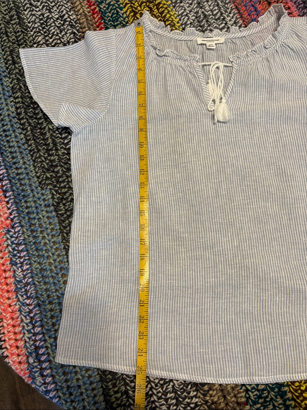 beachlunchlounge Light Blue & White Striped Tassel Tie Tunic - Picture 6 of 6